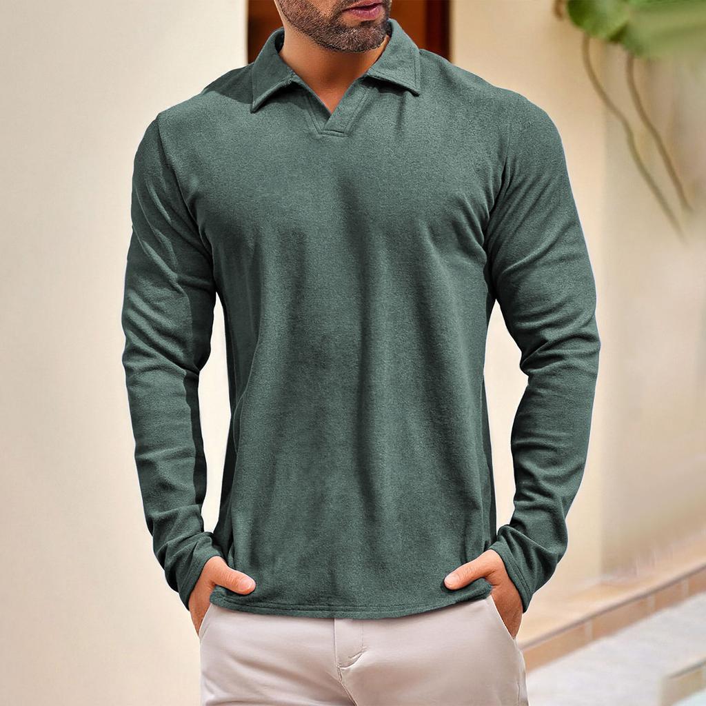 Men's Lapel Solid Color Sports Casual Outdoor Long Sleeved Top
