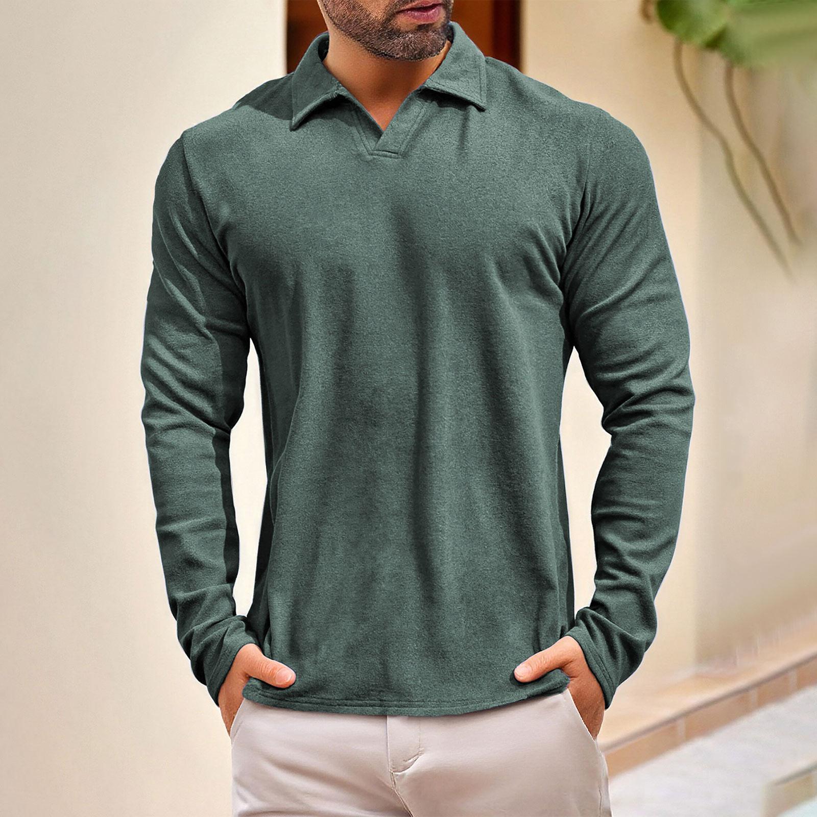

Men s Lapel Solid Color Sports Casual Outdoor Long Sleeved Top L