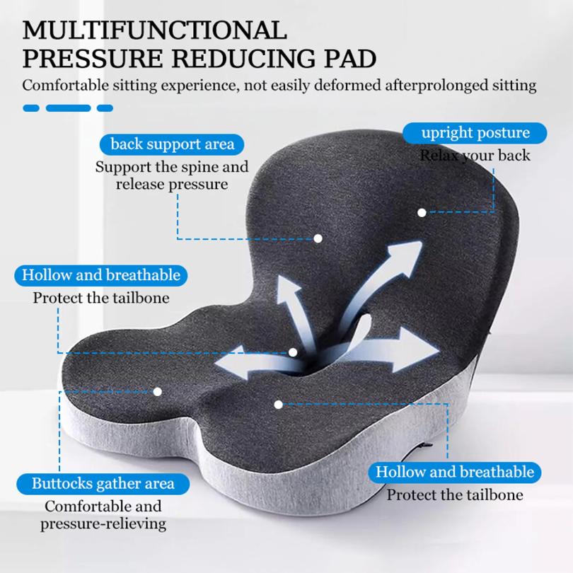 Memory Foam Seat Cushion for Office Chairs&Truck Drivers, Ergonomic Seat Cushion for Back, Tailbone & Sciatica Pain Relief