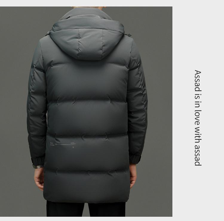 Men's 2024 Winter White Duck Down Hooded Mid-Length Jacket - Detachable, High-End Business Casual Style