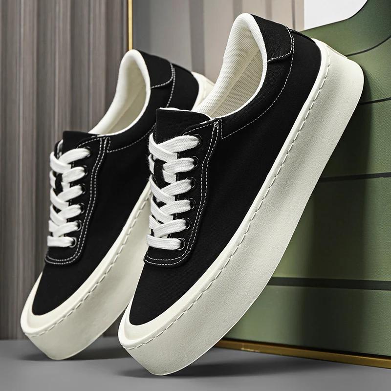 Mens Sneakers Spring Versatile Canvas Shoes Black Personalized Street Skateboarding Shoes Platform Breathable BoardShoes