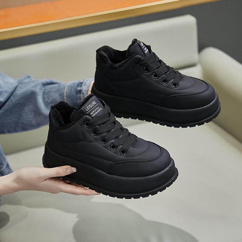 fashion 2024 Autumn Fashion New Women's Comfortable Lace-up Non-slip Solid Color High-top Shoes