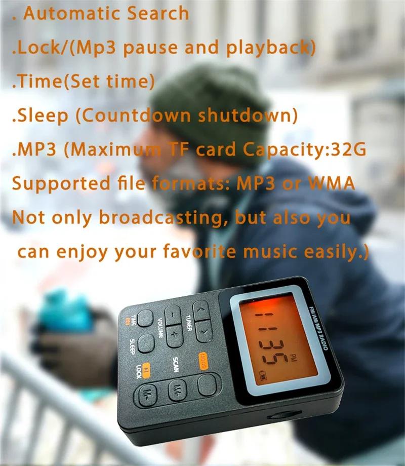 Lomme AM/FM-radio Bærbar LCD-skjerm Radiomottaker Mini MP3-spiller med øretelefon Universal Walkman-støtte TF Card Play