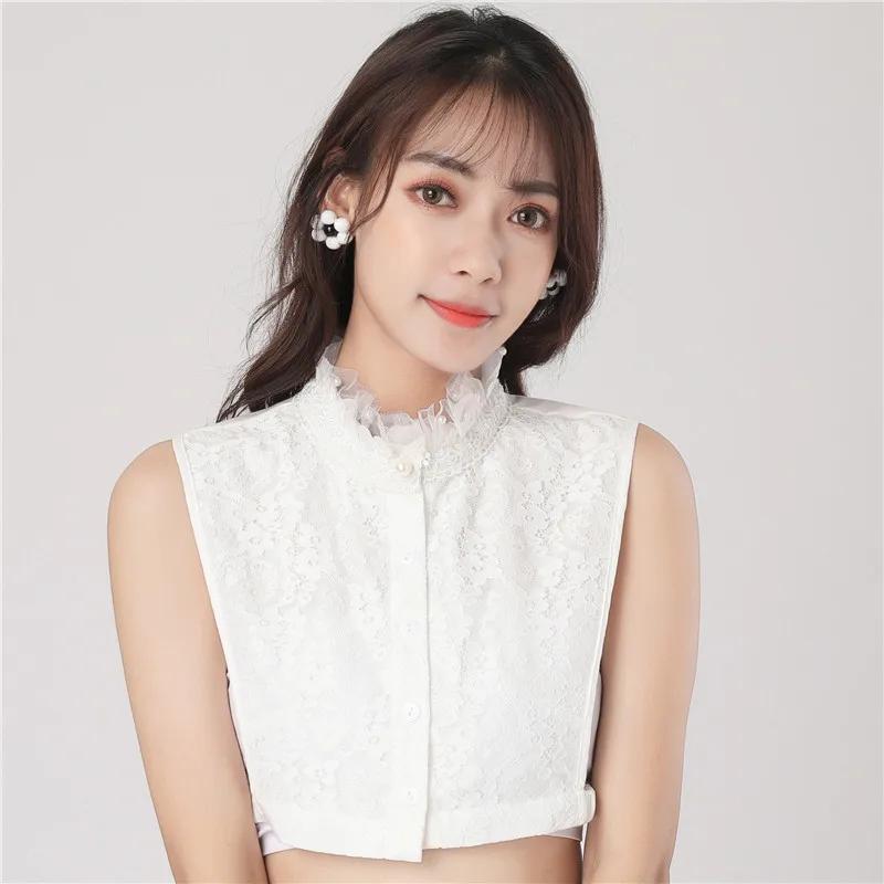 Women Chiffon Shirt Fake Collar Ladies Stand Ruffle Sweater Blouse False Collar Female Cotton Removable Detachable Collars