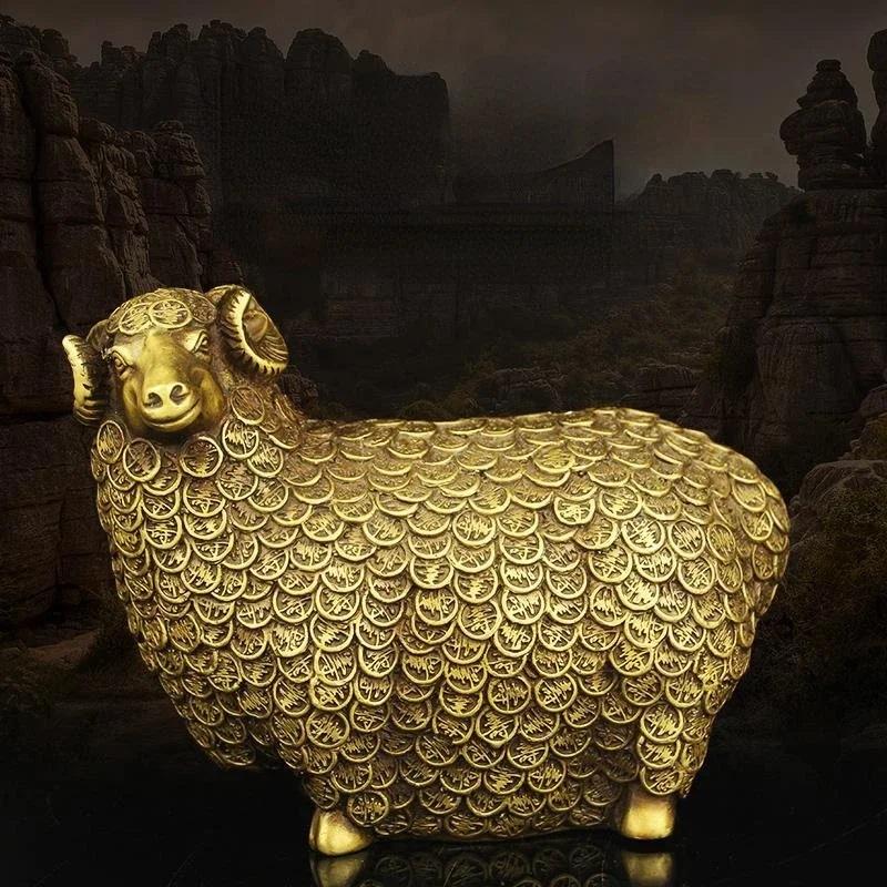 Lucky Zodiac Copper Sheep Ornaments Money Treasure Fortune Sheep Crafts Living Room Office Home Decor