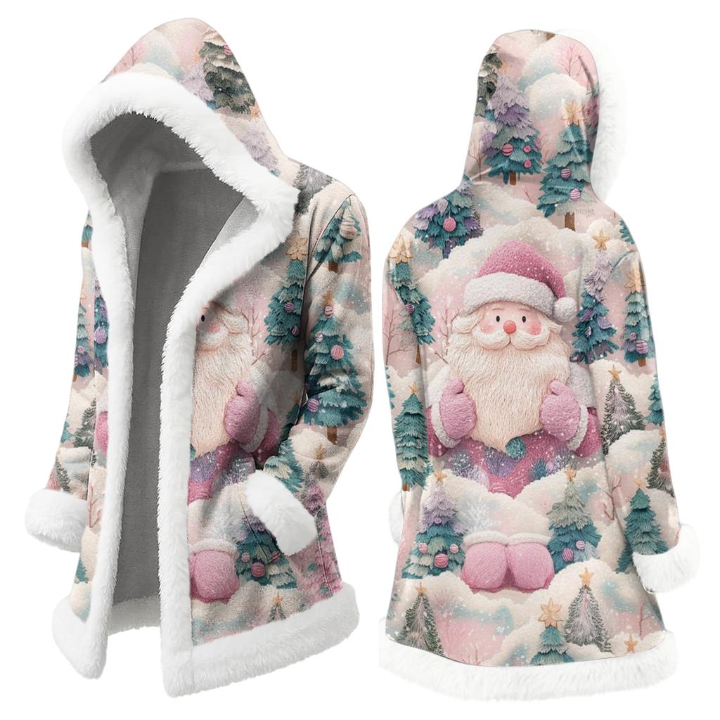 Men's Christmas Long Hooded Cardigan With Pockets Warm Jacket