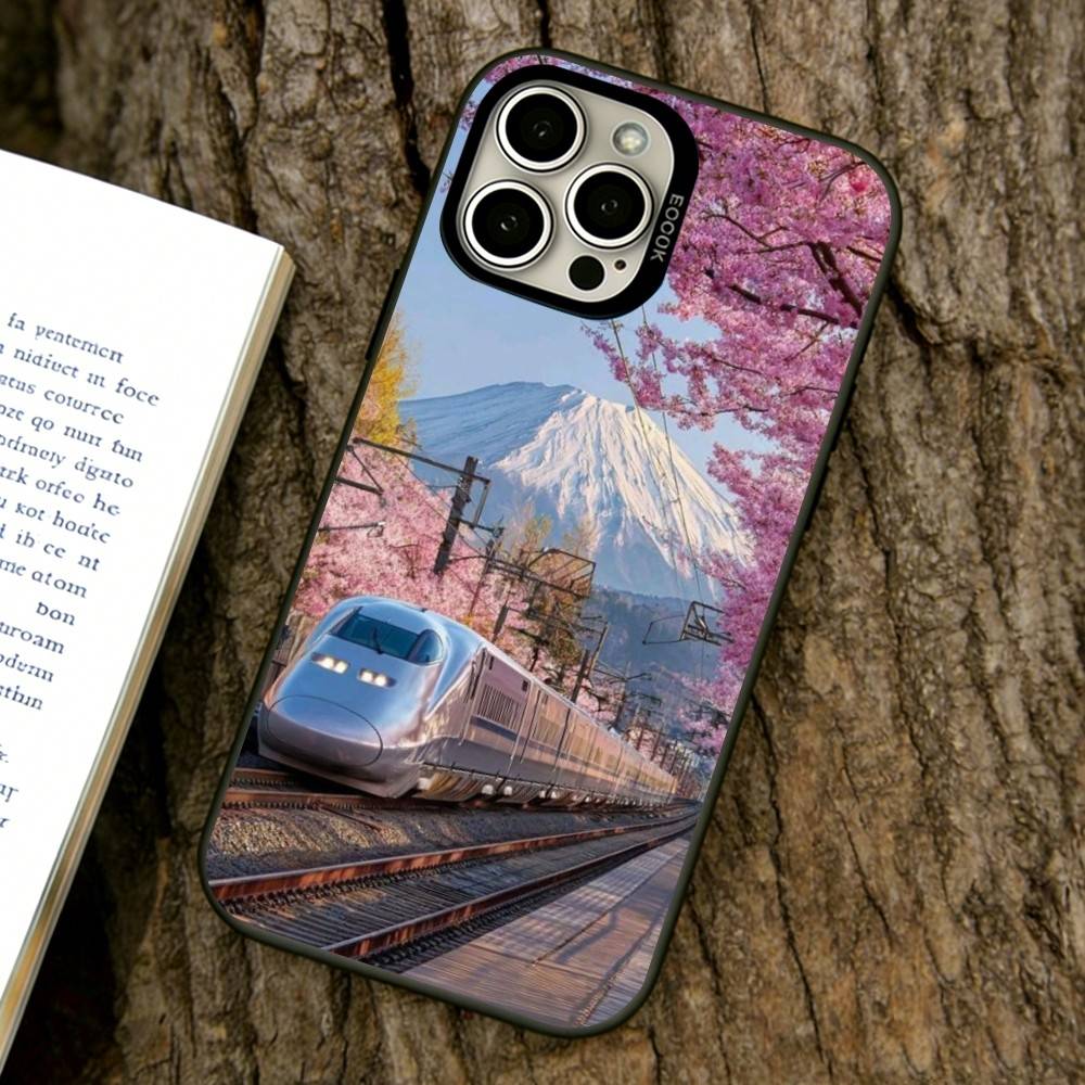 

Japan Mount Fuji Cherry Phone Case For iPhone 17,16,15,14,13,12,11 Plus,Pro Max,XS,Colorful Silver Black Cover iPhone14ProMax