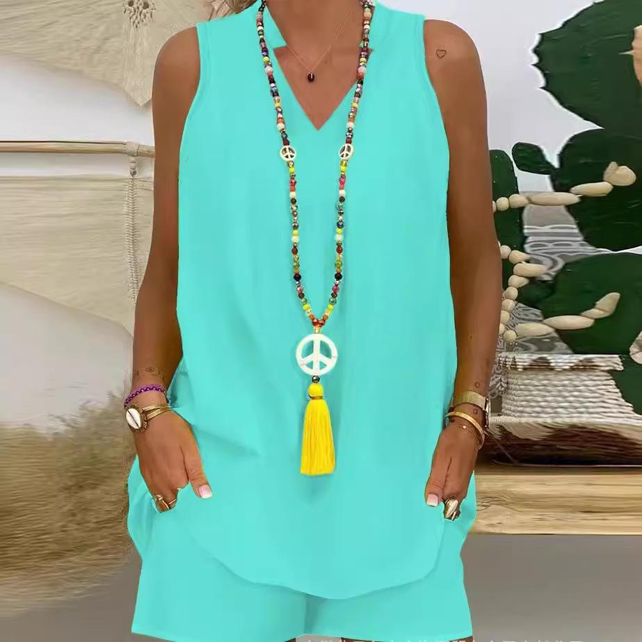 Women's Sleeveless Stand-Up Collar Casual Set