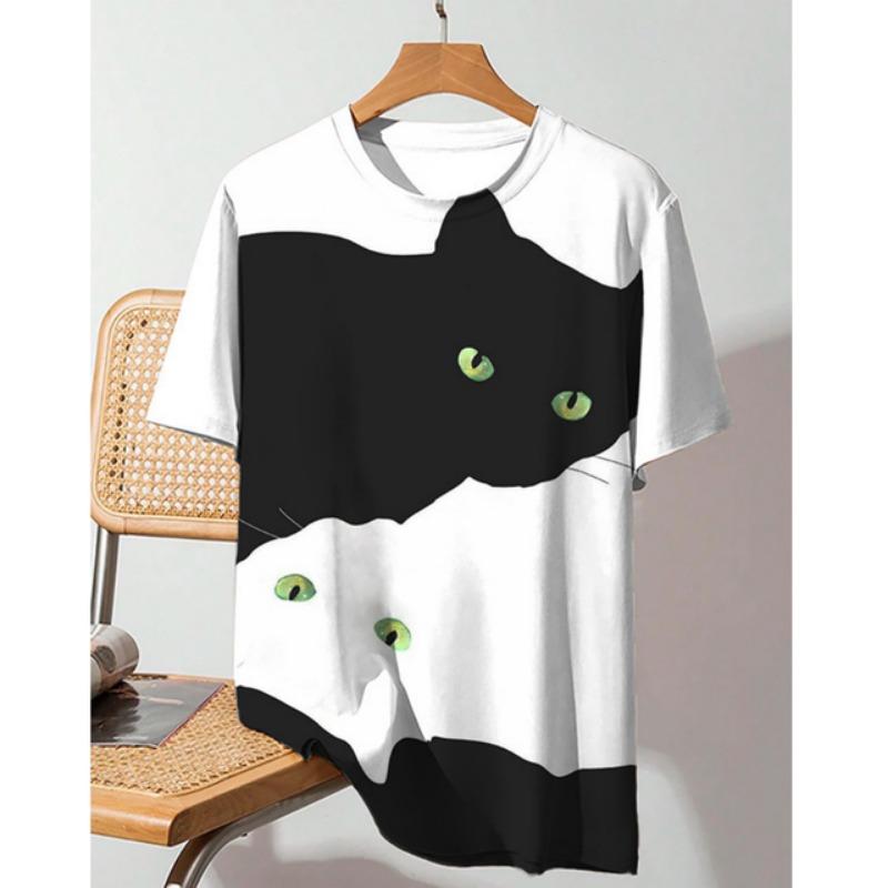 

Летние мужские футболки с рисунком животных, кошек, 3D-принт, модная дышащая футболка с коротким рукавом в стиле аниме для мужчин, одежда 2XL