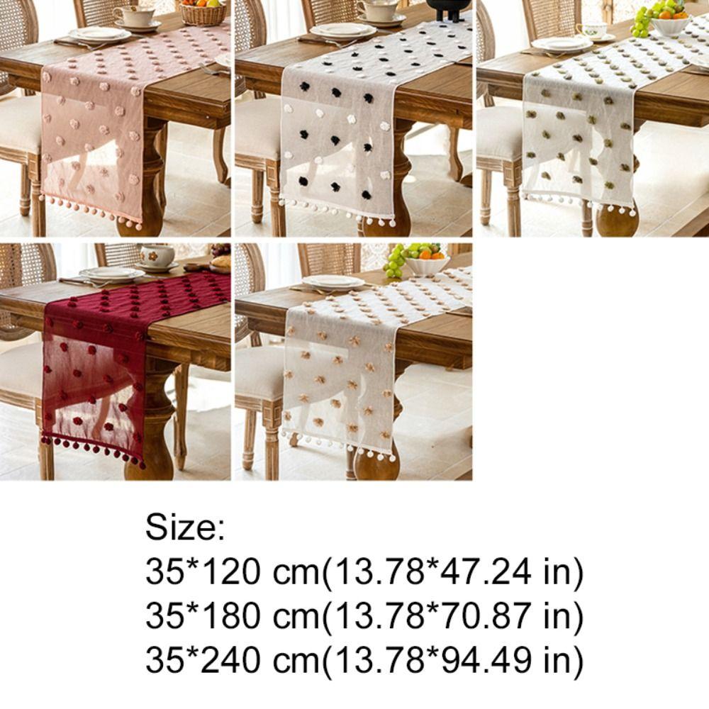 With 3D Pom-poms Lace Table Runner Nordic Style Table Linen Dining Table Cloth  Party