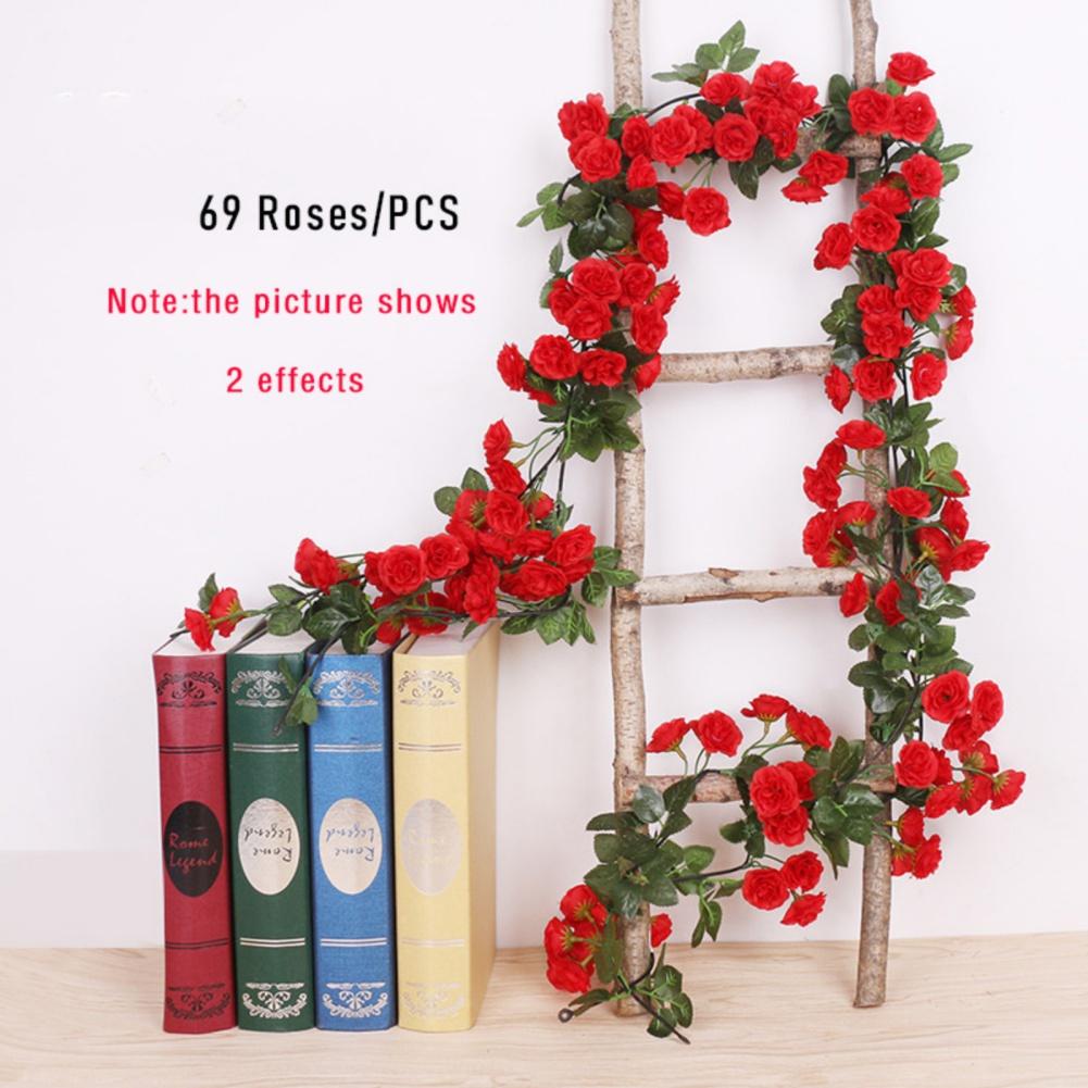 1PC Artificial Flowers Vine 45pcs / 69pcs Rose Fake Flower DIY Wedding Decoration Home Room Decor Wall Hanging Garland Plant