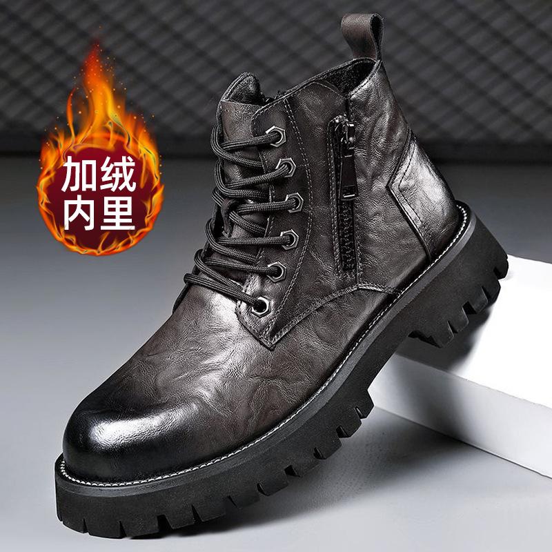 Autumn and winter boots men's British style versatile high top workwear snow Genuine leather boots men's short boots