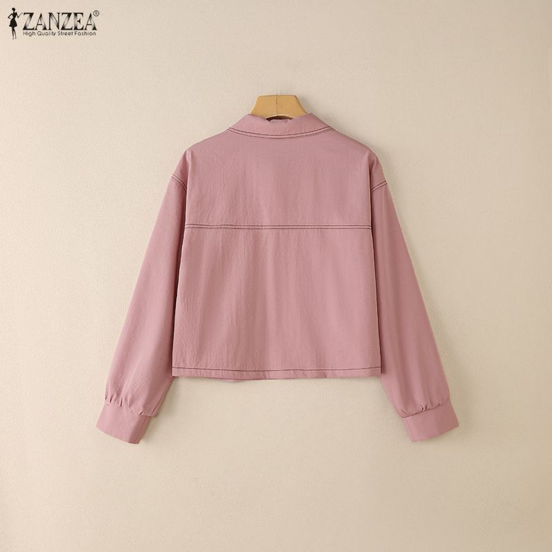 ZANZEA Kvinner Casual Turn Down Krage Løs Langermet Bluse