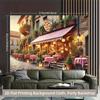 Italian Restaurant Scene Tapestry, Outdoor Pizza Shop Wall Hanging for Live Streaming