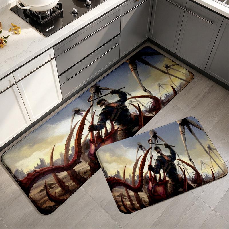 Halflife Flannel Kitchen Mat Christmas Soft Area Rug Non Slip Floor Carpet Home Decoration