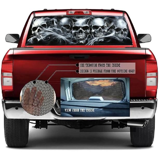Vintage Horror Skulls Pickup Truck Decals Rear Window, Fantasy Skeleton Picture Automotive Decals and Graphics Rear Window Decals for Trucks, Car
