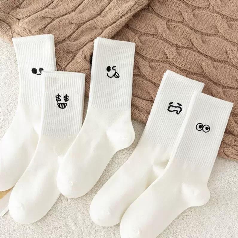 5pairs Cool Women White Cute Funny Socks Set Fashion Cartoon Lady Autumn Winter Female Girl Kawaii Sport Short Socks for Women