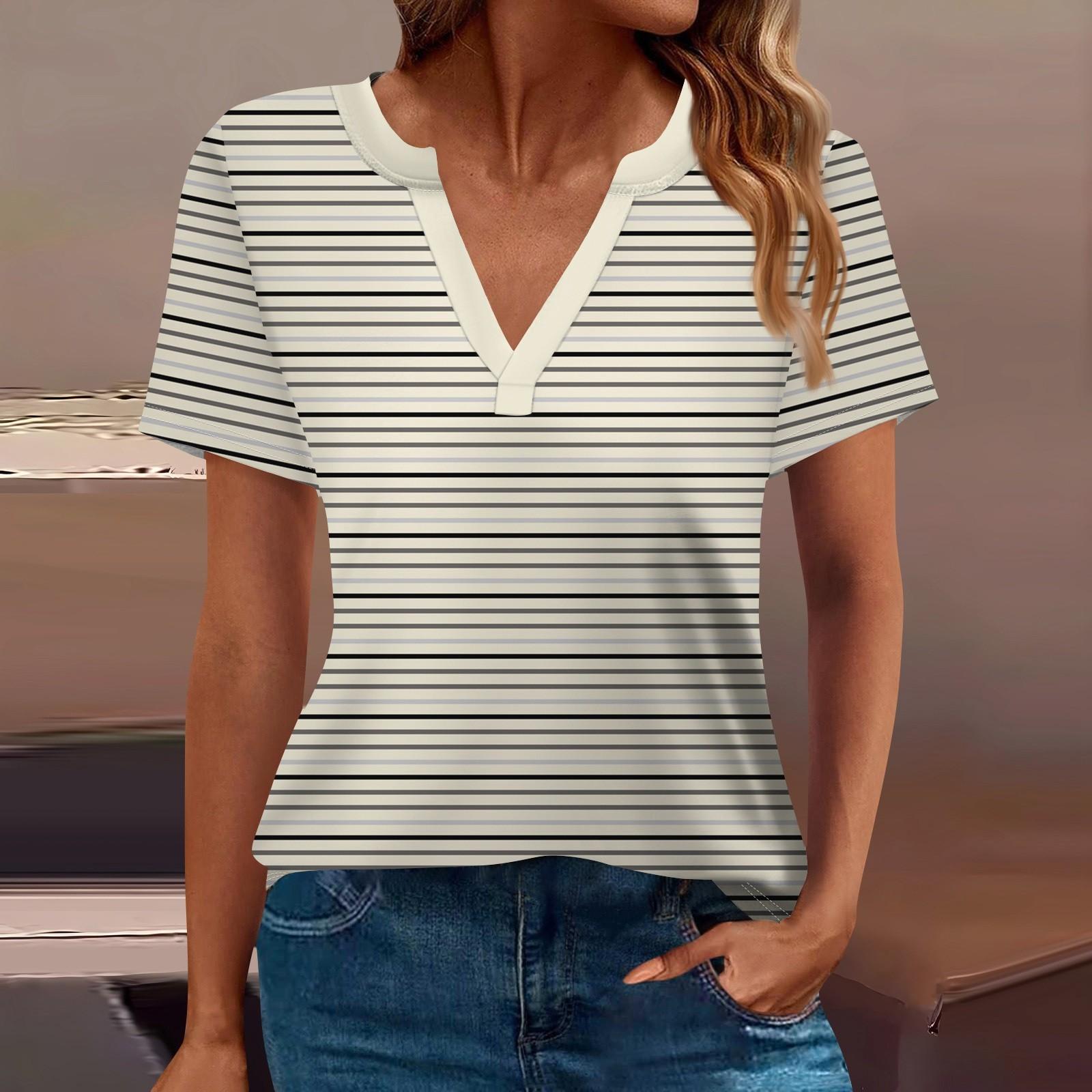 

Женская футболка Футболка с принтом с коротким рукавом Повседневные выходные Мода Базовый топ с V-образным вырезом Обычный топ XL