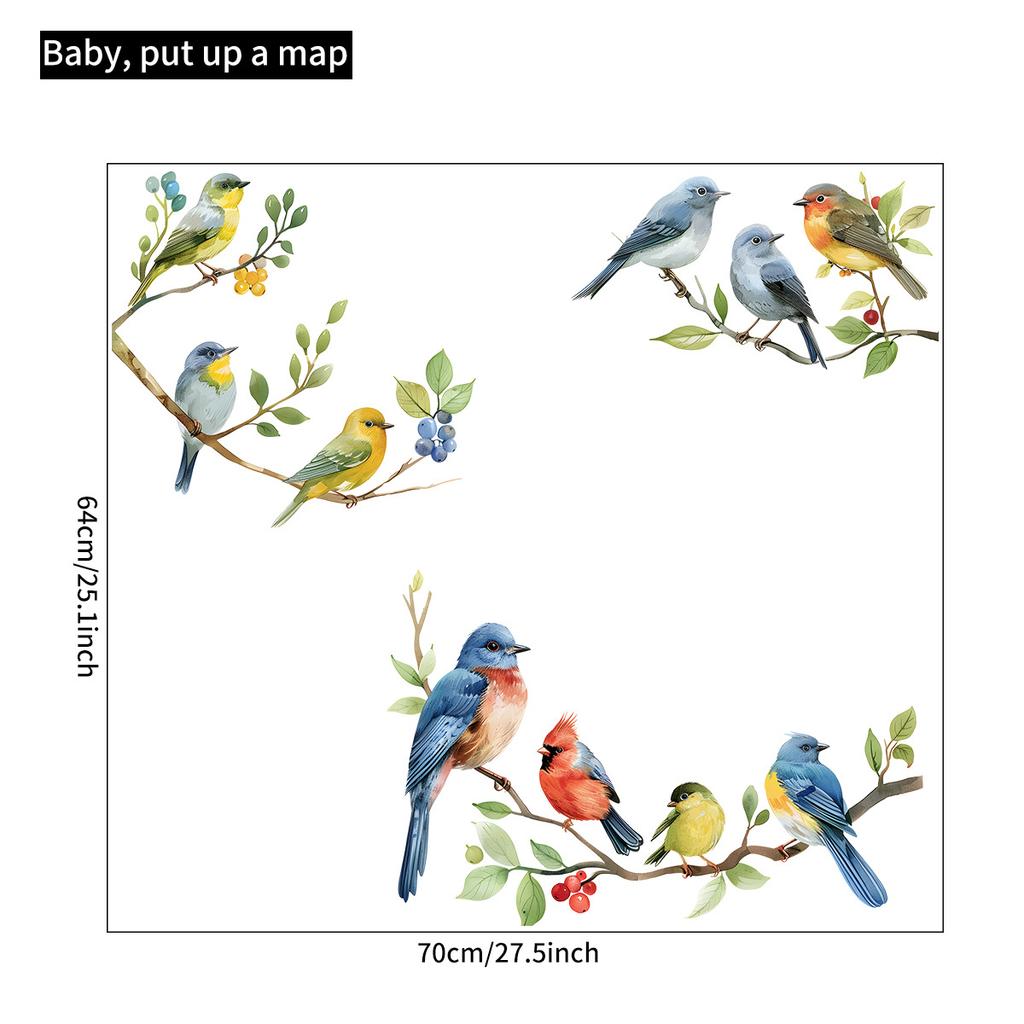 Self Adhesive Window and Wall Stickers Bird Flower Branch Design for Home Decor Glass Door Decals Room Beautification