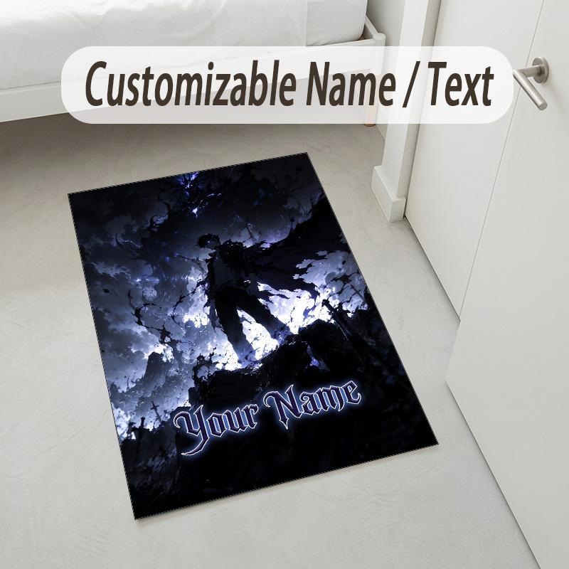 Personalized Crystal Velvet Carpet,Solo Leveling Custom Printed Name, Plush Area Rug For Home Indoor Decor