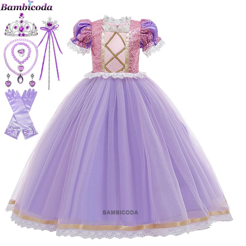 2023 Locika Dívčí Princeznovské Šaty Dětská Párty Cosplay Kostým Fialové Dlouhý Rukáv Síťované Maškarní Šaty Halloween Dětská Tylová Sukně