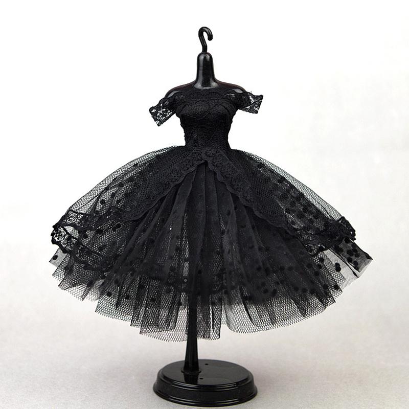 Mini Black Princess Doll Dress Wedding Dress Fluffy Skirt Multilayer Lace Tutu Dotted Doll Dress For Dolls Party Dress Clothes