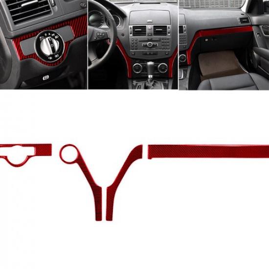 4Pcs Red Carbon Fiber Dashboard Cover Trim For Mercedes-Benz C-Class W204 07-10