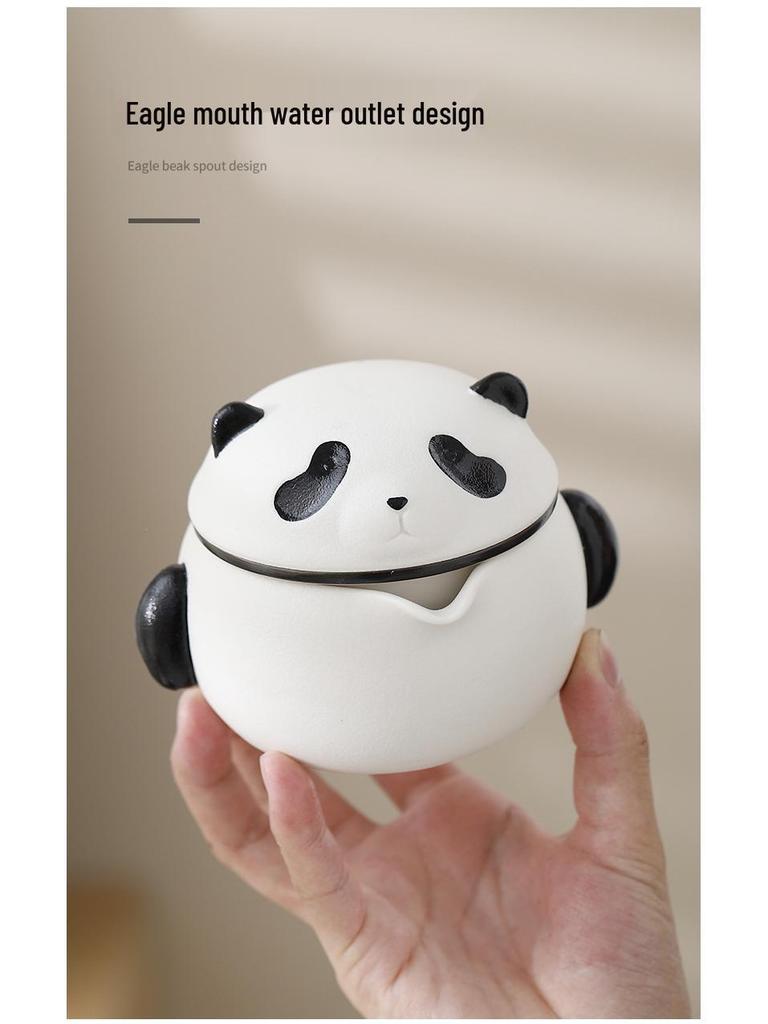 Red Panda Portable Tea Set: One Pot, Three Kung Fu Cups, Creative Ceramic Design