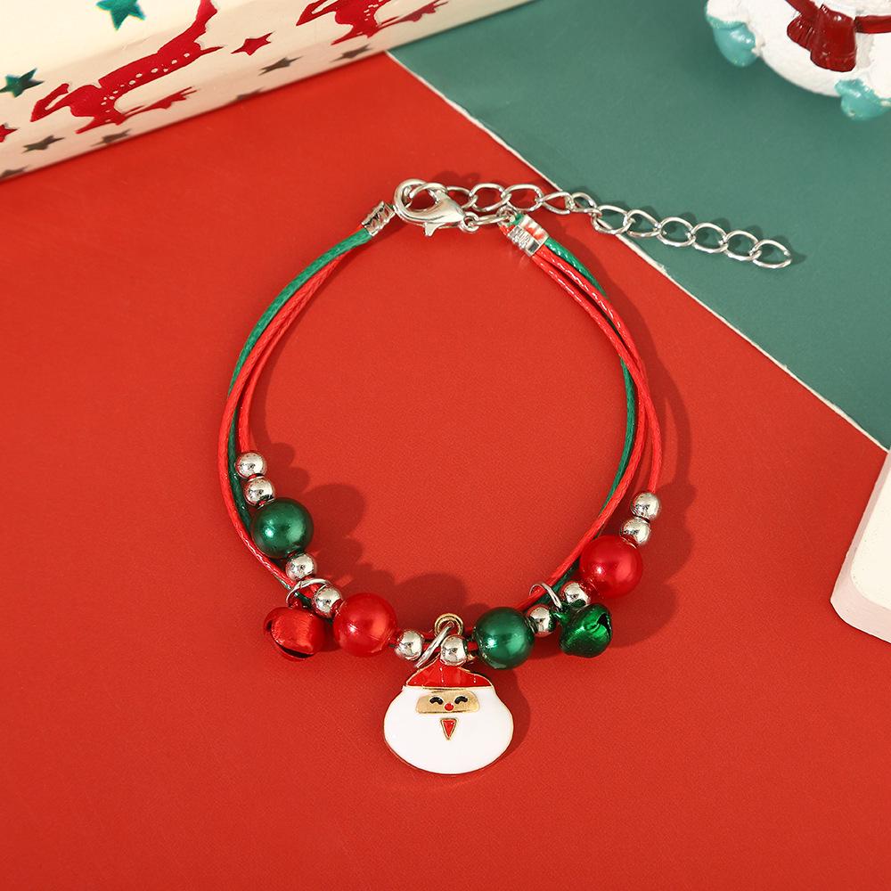 Hand-Woven Christmas Reindeer & Santa Claus Adjustable Bracelet with Snowflake & Bell Charms