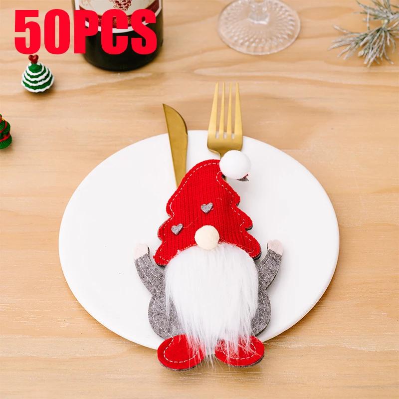 150pcs New Christmas Decorations Gnome Knife and Fork Set Faceless Old Man Knife and Fork Bag Rudolph Cutlery Set