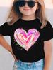 Childrens Pure Cotton Tshirt with Colorful Heart Pattern Fashion Round Neck Short Sleeves Casual and Breathable Top Girls