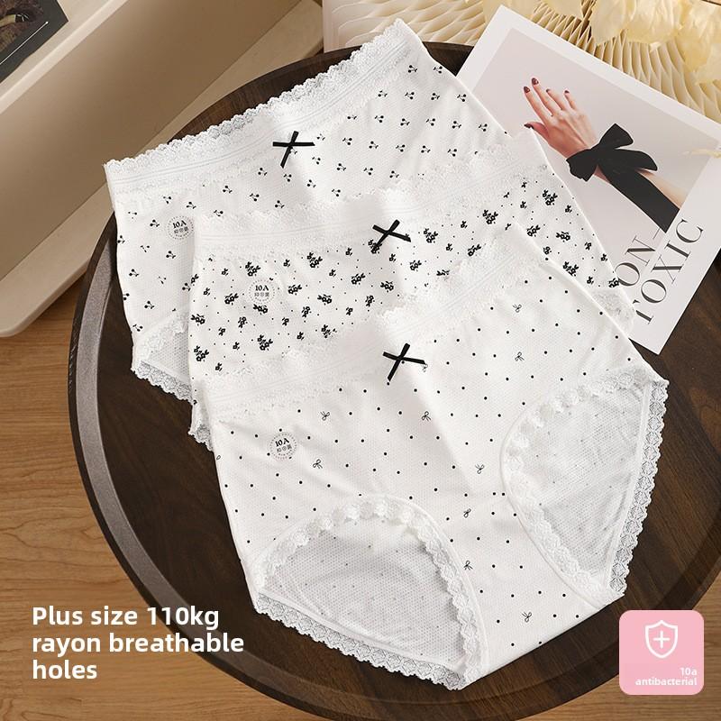 Big Size Female Spring and Summer Flower Lace Edge Pure Cotton 10a Extension Crotch Triangle Briefs