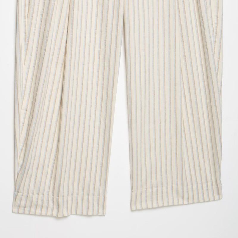 Womens Striped Straight-Leg Wide Trousers Casual Relaxed Fit Lightweight Pants