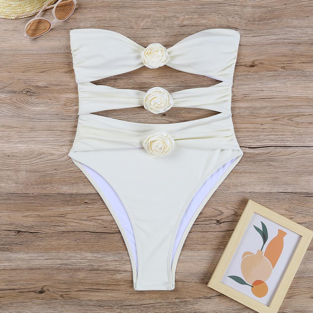 

Женская мода, сексуальный цельный купальник-бикини, сплошной 3D цветочный монокини с подкладкой, горячий весенний купальник, купальный костюм с открытой спиной S белый