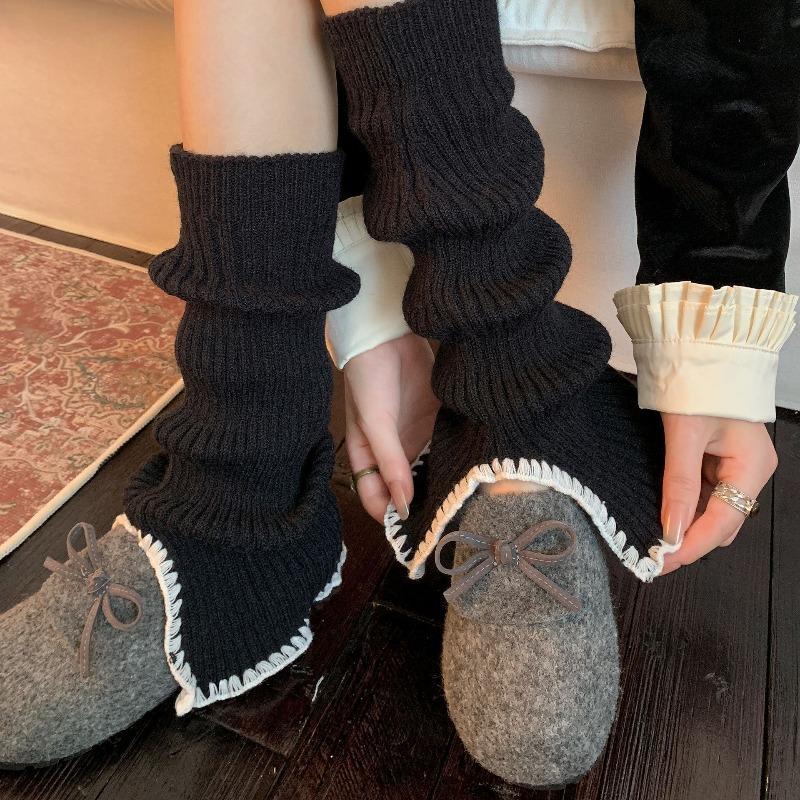 Wool Warm Open Knitted Leg Covers, Calf Pile Socks, Versatile Vertical Bar Sock Covers, Laid-back Style Versatile Socks