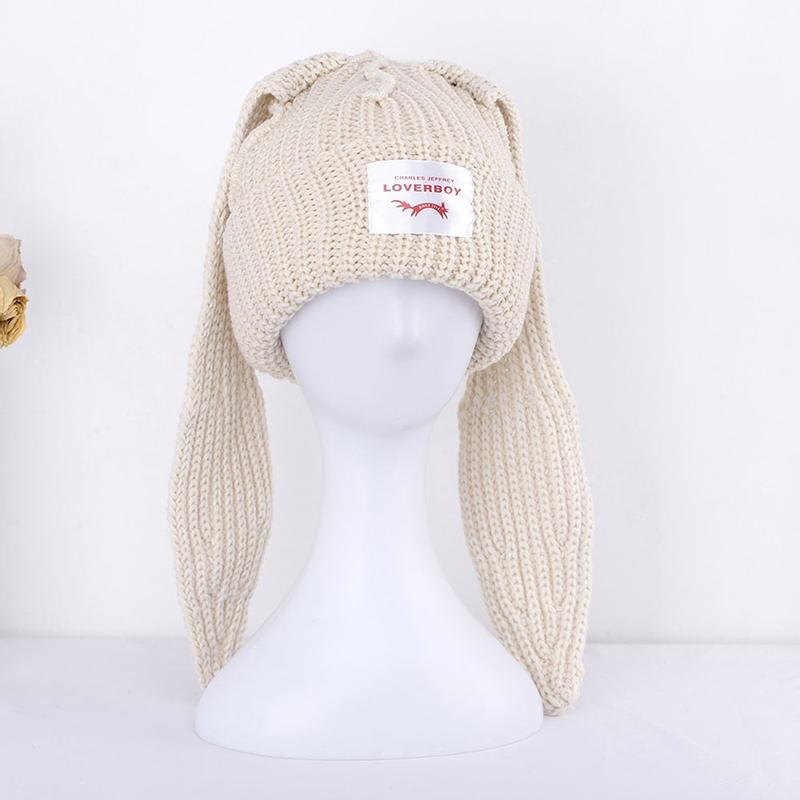 Cute Rabbit Long Ear Hat Knitted Hat Warm Cap Knit Letter Cap Unisex Cap Beanie Long Ear Hat Crochet Knitted Bunny Hat