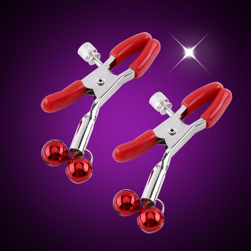 1Pair/Set Women Men Red Breast Nipple Clamps Clips Fetish Flirting Teasing Toys With 2 Bells