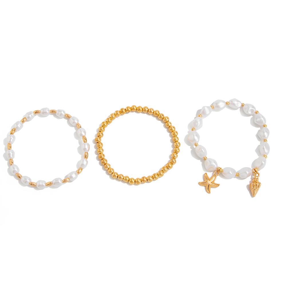 Bohemian Imitation Pearl Rice Bead Beaded Bracelet, Personalized Acrylic Cross Elastic Bracelet.