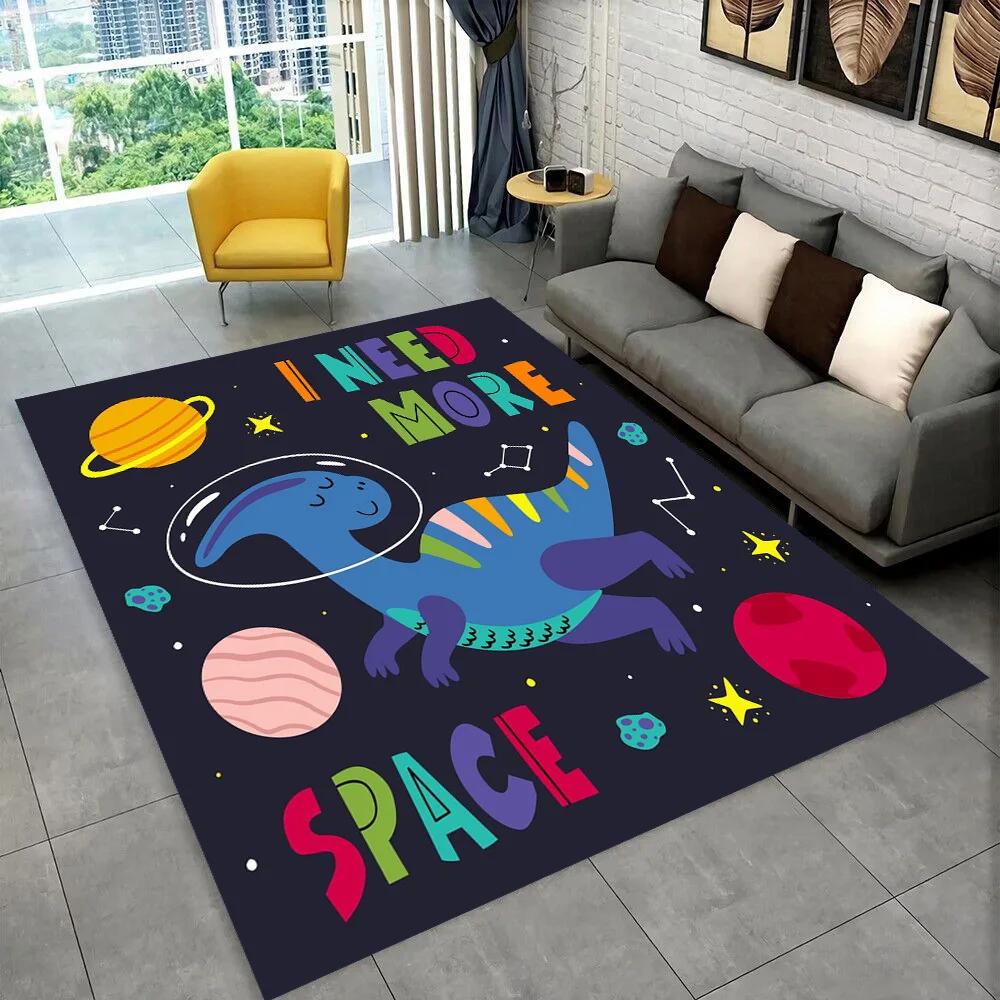 3D Cartoon Dinosaur Space Cute Dino Children Area Rug,Carpet for Living Room Bedroom Sofa Doormat Decoration, Non-slip Floor Mat