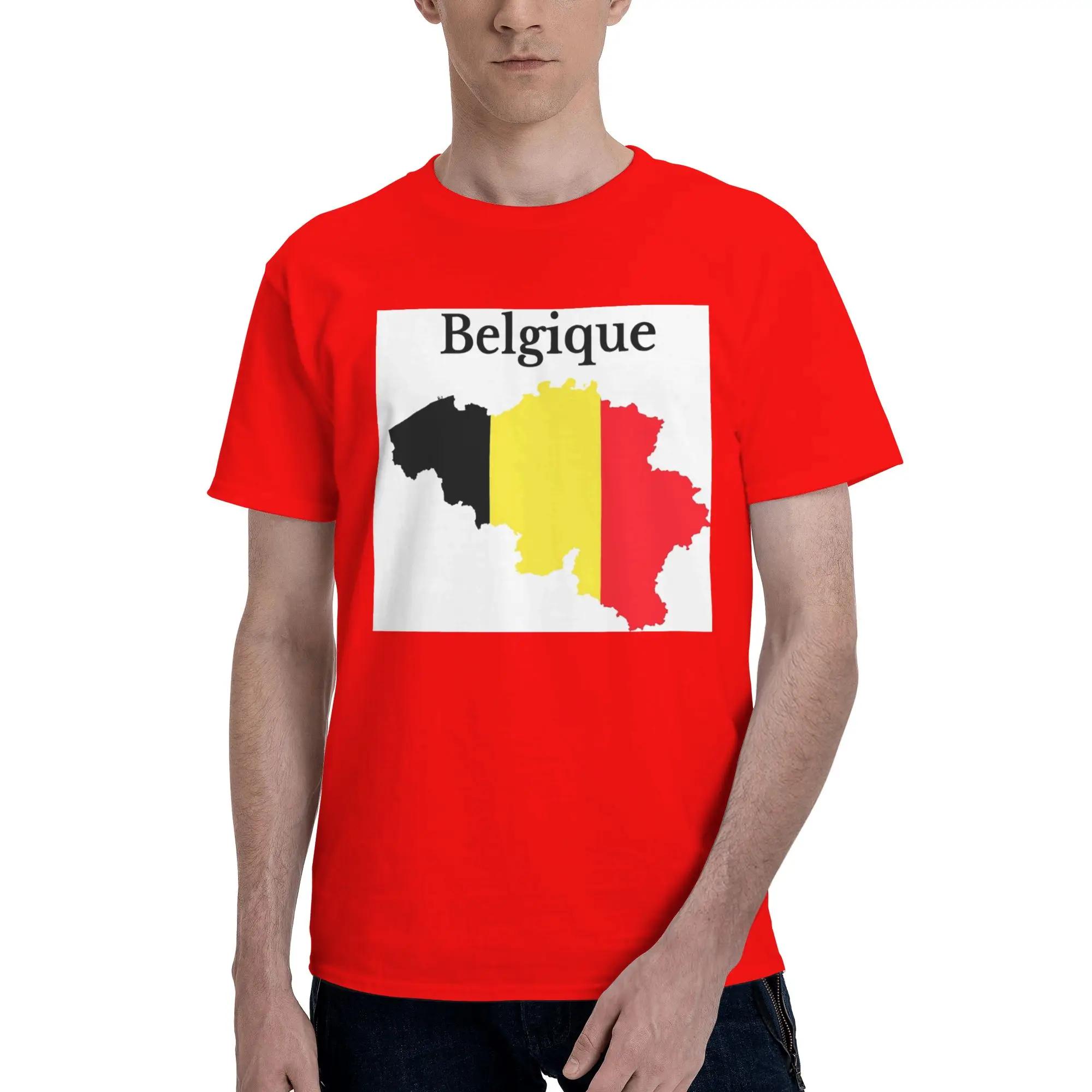Belgium Flag Map Design in French Men TShirt Plus Size T Shirts Mens ONeck Cotton Tees Short Summer Male S