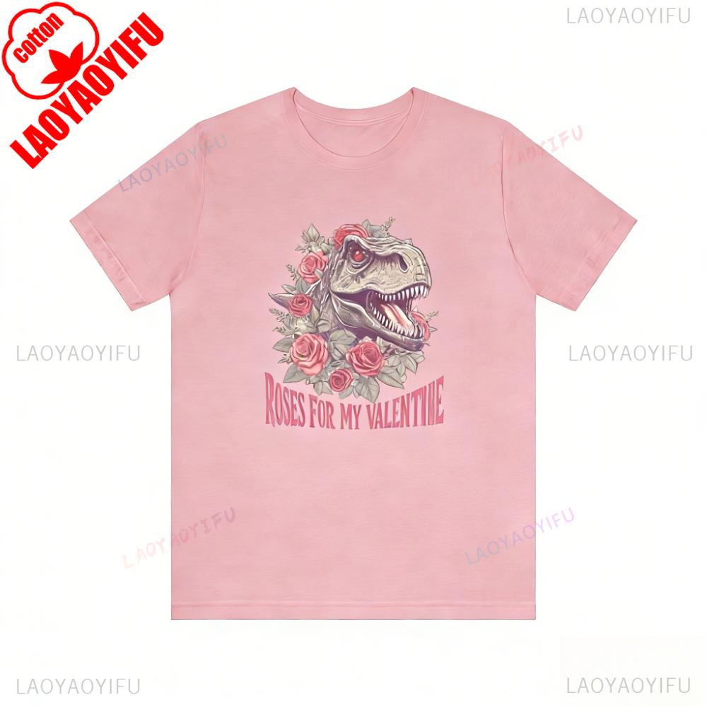 ROSES FOR MY VALENTINE Funny T Rex Dinosaur Valentines Day Tee Roses Graphic Unisex Tshirt Cool Gift for Men Festival Tshirt