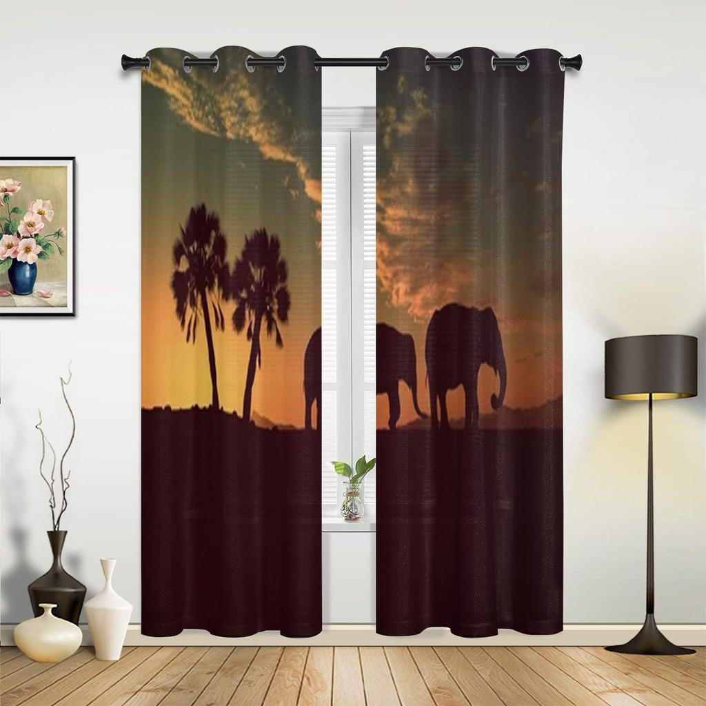 African Savanna Elephant Window Curtains For Living Room Bedroom Luxury Modern Kitchen Curtains Fabric Drapes