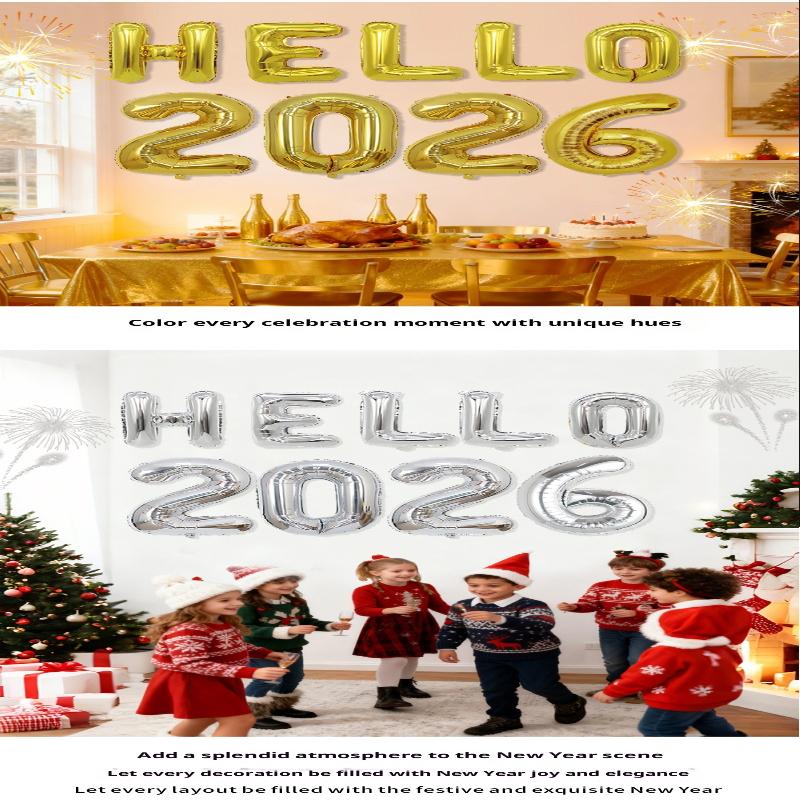Hello 2026 Happy New Year Metallic Foil Balloons Festive Decor For Parties Home Decoration