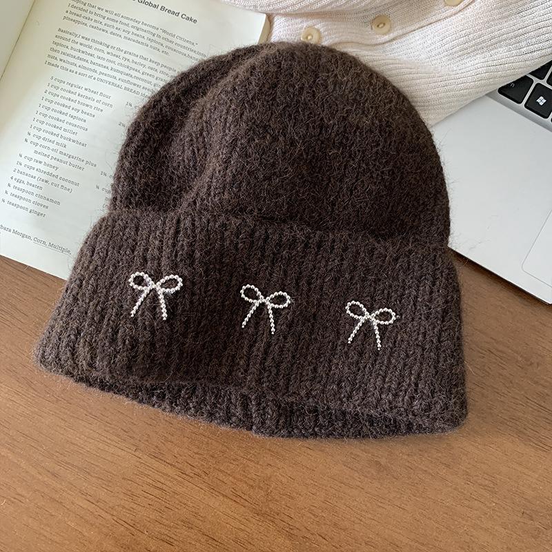 Bow Knitted Wool Hat Autumn and Winter New Big Head Circumference Versatile Fashion Ear Protector Cold Hat Women