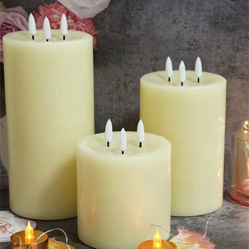3-Pack 3 Wicks Flameless LED Candles Pillar Candle Real Wax LED Candle for Wedding Home Hotel Decoration Big LED Candle