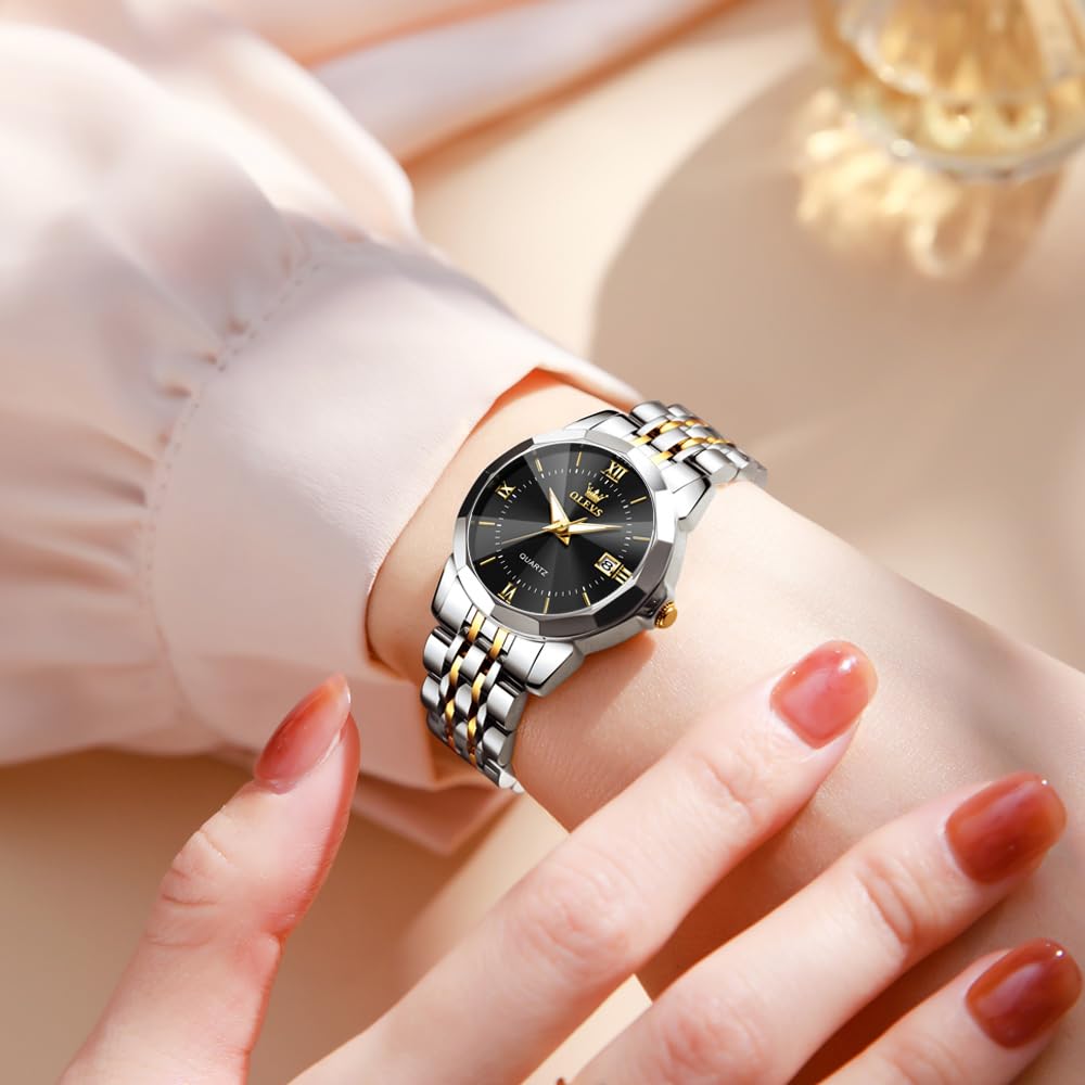 OLEVS Japanese Quartz Stainless Steel Classic Luminous Business Gift Watch for Women Women's Watch, Movement, Band, Dial, Hands, Waterproof, Watch,