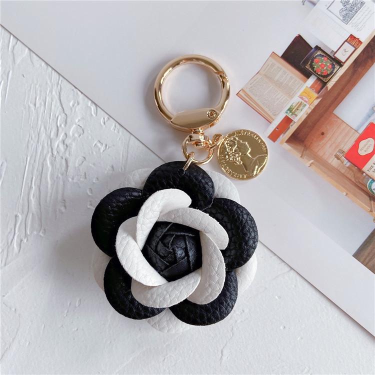Stylish Leather Tea Flower Car Keyring Adorable Floral Bag Hanging Decoration