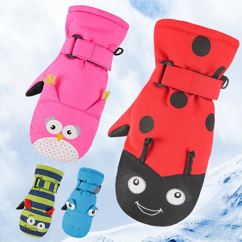 Children's Ski Gloves with Finger Hands Cartoon Waterproof and Warm  for Toddlers and Children To Ride with Fingers Connected