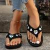 Fashion Laser Heart Shape Crystal Outdoor Flip Flops Big Rhinestone Slip On Wedge Heels Sandals Women 2025 Sexy Non Slip Beach Slippers