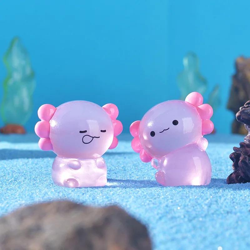 6Pcs Luminous Mini Resin Pink Axolotl Tiny For Diy Craft Garden Landscape Dollhouse Ornament Potted Plants Decorations